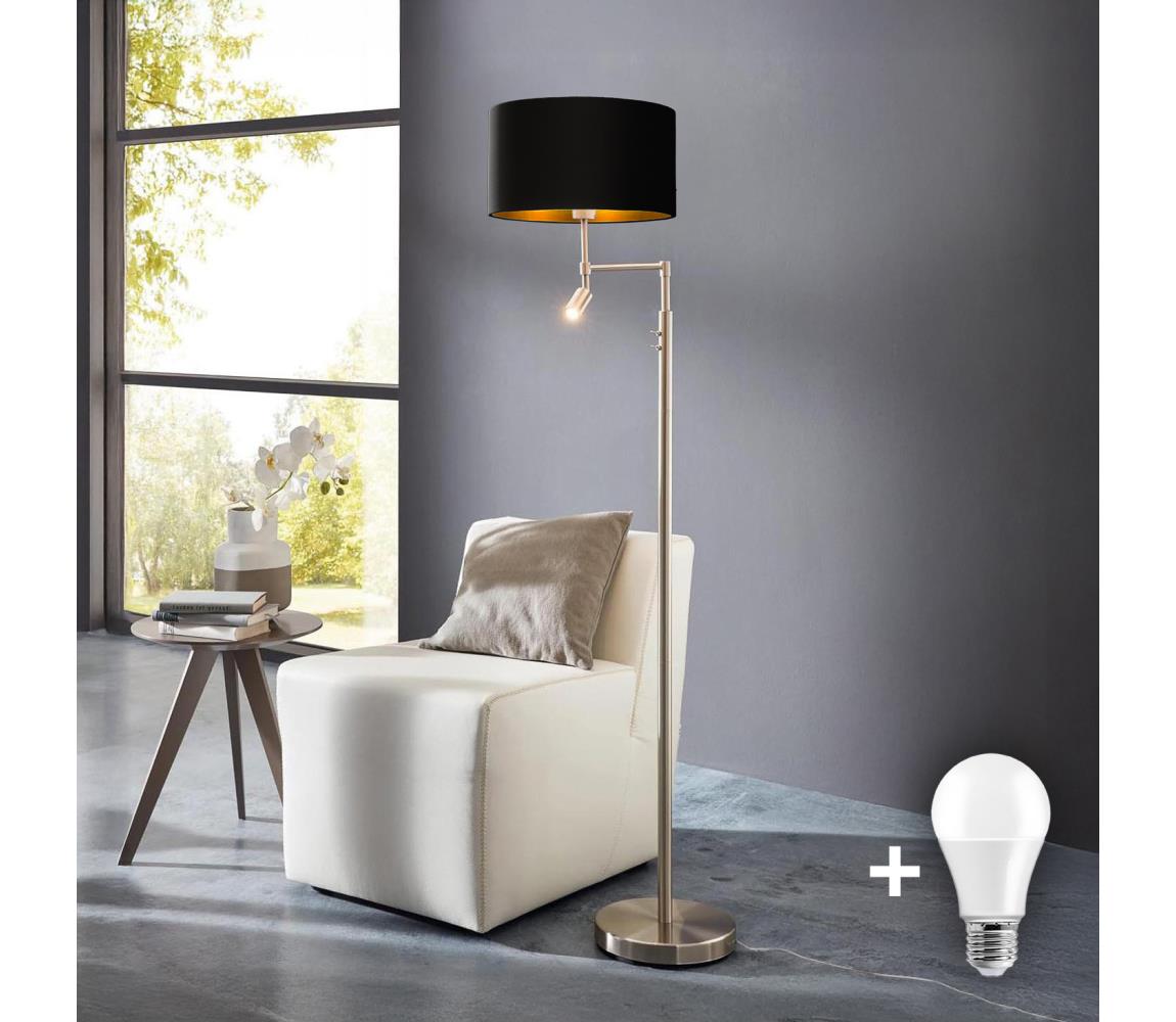 Eglo - LED Lampa podłogowa TUNJA 1xE27/60W/230V + LED/2,1W śr. 38 cm chrom/czarny