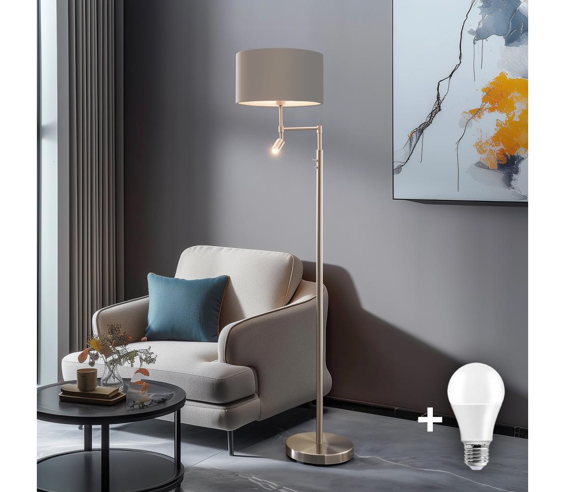 Eglo - LED Lampa podłogowa TUNJA 1xE27/60W/230V + LED/2,1W śr. 38 cm chrom/taupe