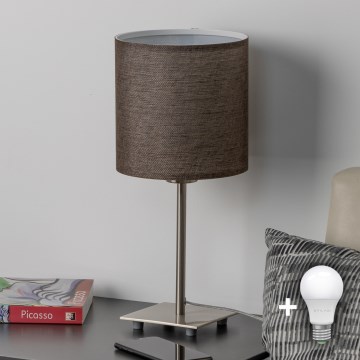 Eglo - LED Lampa stołowa TUNJA 1xE27/60W/230V 26,5 cm matowy chrom/brązowa