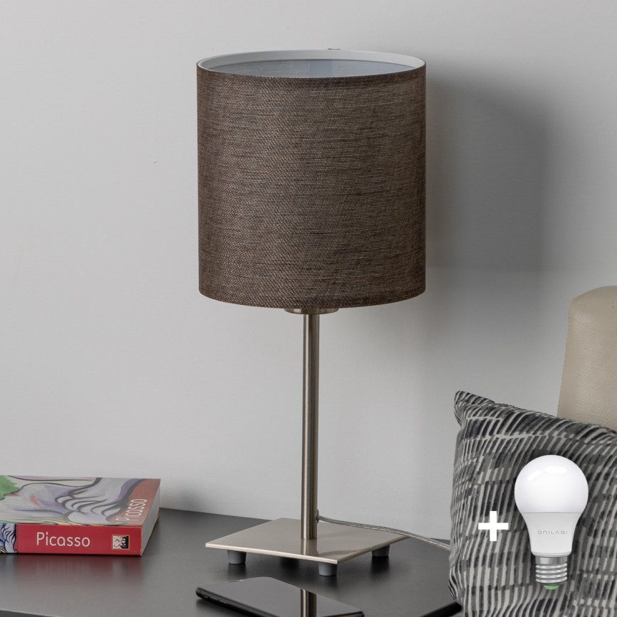 Eglo - LED Lampa stołowa TUNJA 1xE27/60W/230V 26,5 cm matowy chrom/brązowa