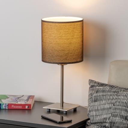 Eglo - LED Lampa stołowa TUNJA 1xE27/60W/230V 26,5 cm matowy chrom/brązowa