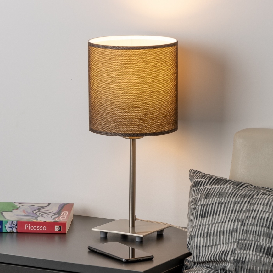 Eglo - LED Lampa stołowa TUNJA 1xE27/60W/230V 26,5 cm matowy chrom/brązowa
