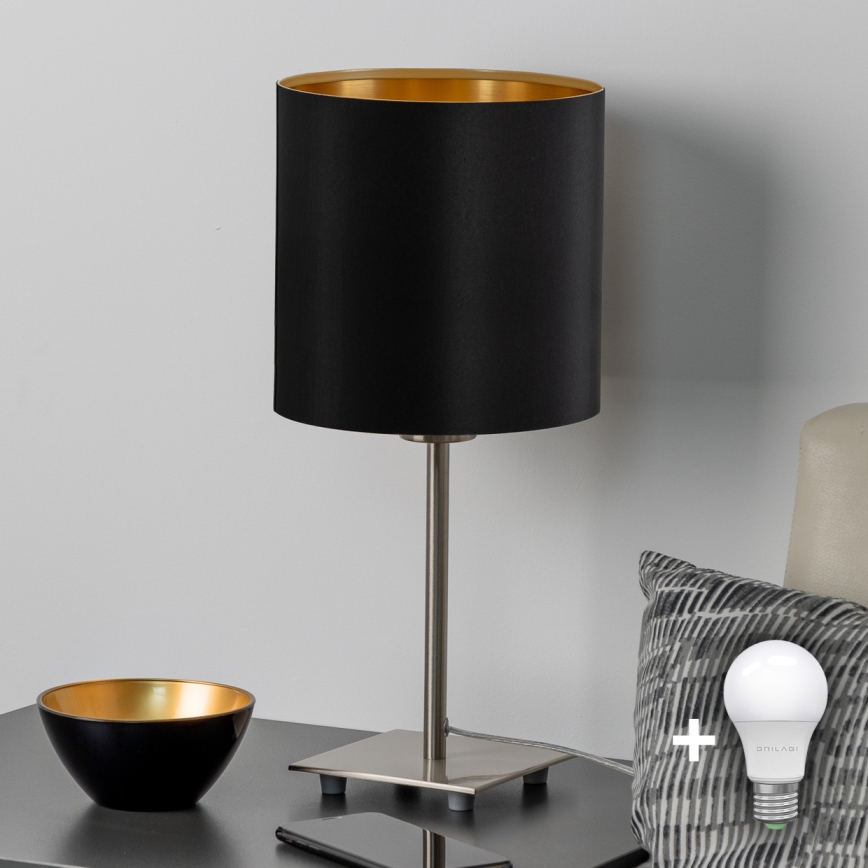 Eglo - LED Lampa stołowa TUNJA 1xE27/60W/230V 26,5 cm matowy chrom/czarna