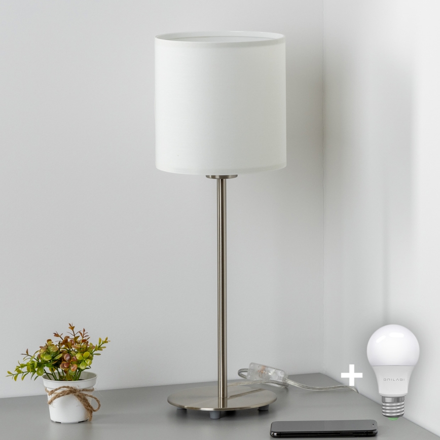 Eglo - LED  Lampa stołowa TUNJA 1xE27/60W/230V 38,5 cm matowy chrom/biała