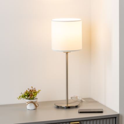 Eglo - LED  Lampa stołowa TUNJA 1xE27/60W/230V 38,5 cm matowy chrom/biała