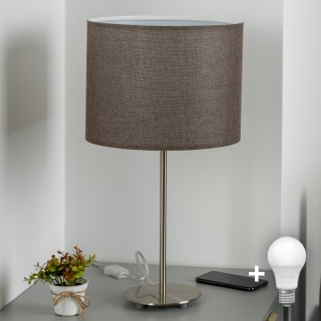 Eglo - LED  Lampa stołowa TUNJA 1xE27/60W/230V 38,5 cm matowy chrom/brązowa