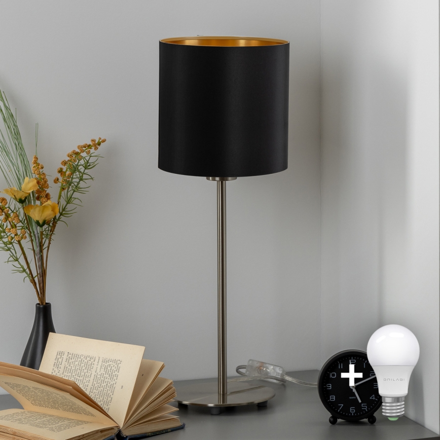 Eglo - LED Lampa stołowa TUNJA 1xE27/60W/230V 38,5 cm matowy chrom/czarna