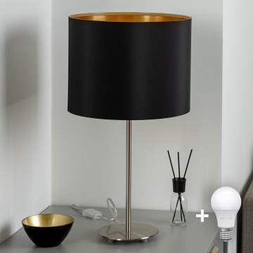 Eglo - LED  Lampa stołowa TUNJA 1xE27/60W/230V 38,5 cm matowy chrom/czarna