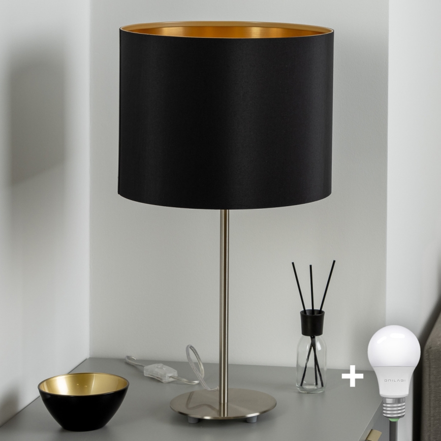 Eglo - LED  Lampa stołowa TUNJA 1xE27/60W/230V 38,5 cm matowy chrom/czarna