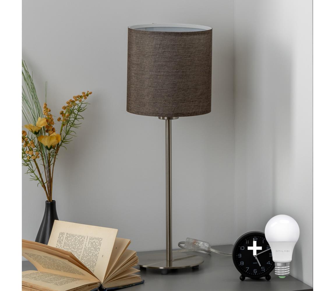 Eglo - LED Lampa stołowa TUNJA 1xE27/60W/230V 38,5 cm matowy chrom/brązowa