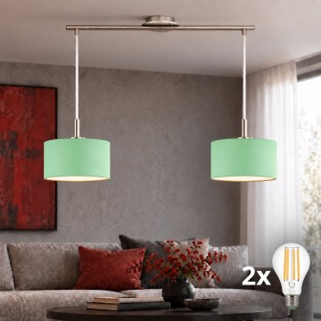 Eglo - LED lampa wisząca na lince TUNJA 2xE27/60W/230V matowy chrom/zielony