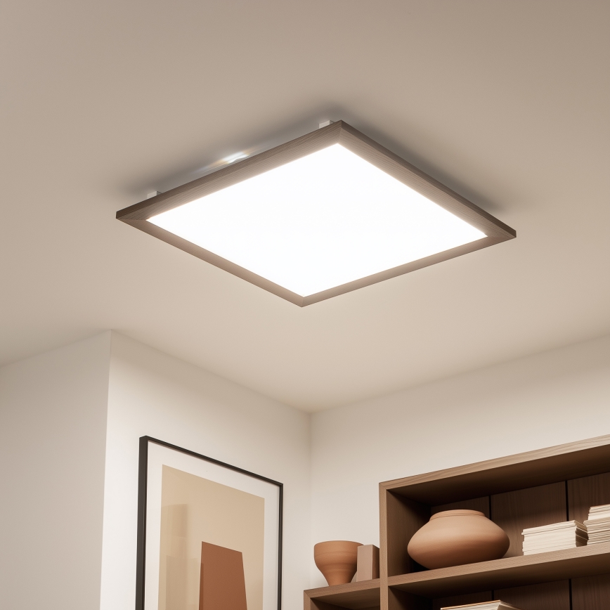Eglo - LED RGB Panel natynkowy ściemnialny SALOBRENA-C WOOD LED/30,5W/230V 2700-6500K 64x64 cm ciemnobrązowy + pilot zdalnego sterowania