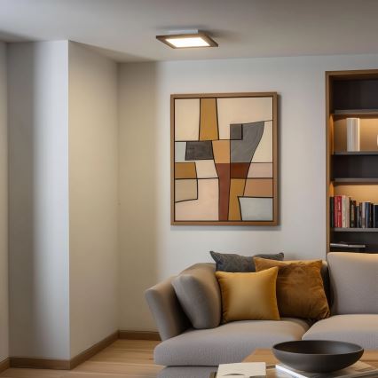 Eglo - LED RGBW ściemnialny przysufitowy panel SALOBRENA-C WOOD LED/16W/230V 2700-6500K 34x34 cm brązowy + pilot zdalnego sterowania