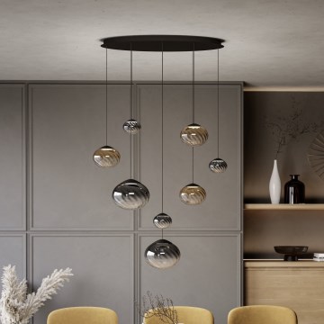 Eglo - LED ściemnialna lampa wisząca na lince 8xLED/5,8W/230V 2200-6500K czarny/beżowy/przydymiony + pilot zdalnego sterowania