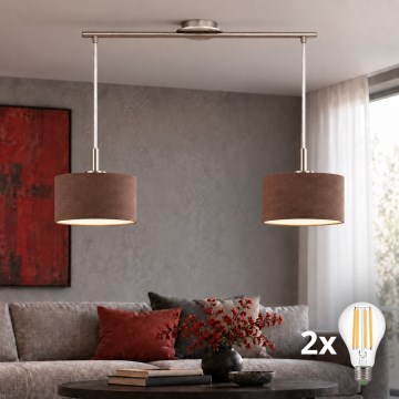 Eglo - LED Żyrandol na lince TUNJA 2xE27/60W/230V matowy chrom/brązowy