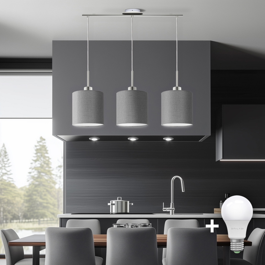Eglo - LED Żyrandol na lince TUNJA 3xE27/60W/230V szary
