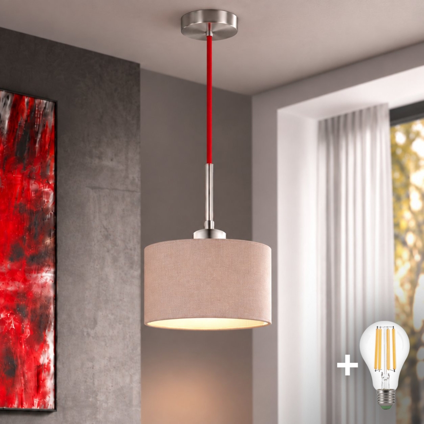 Eglo - Žyrandol LED na linkach TUNJA 1xE27/60W/230V, śr. 20 cm, beżowy/czerwony