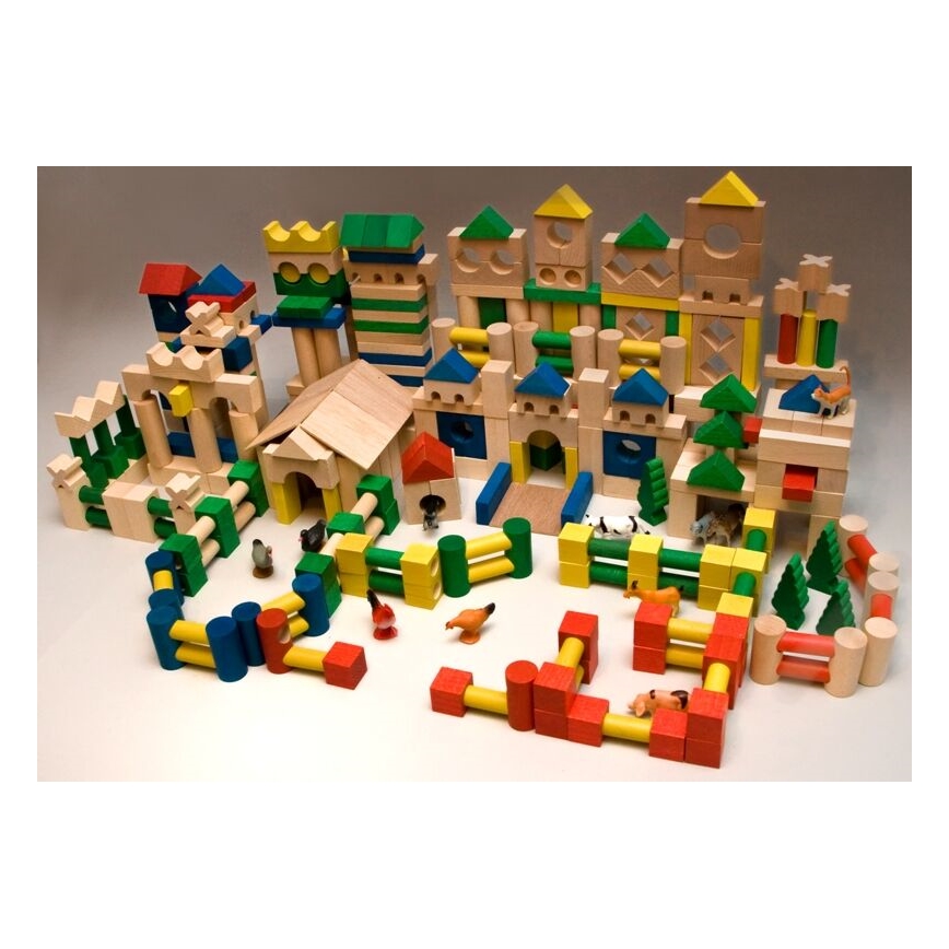 EkoToys - Kolorowe drewniane klocki 500 szt. buk