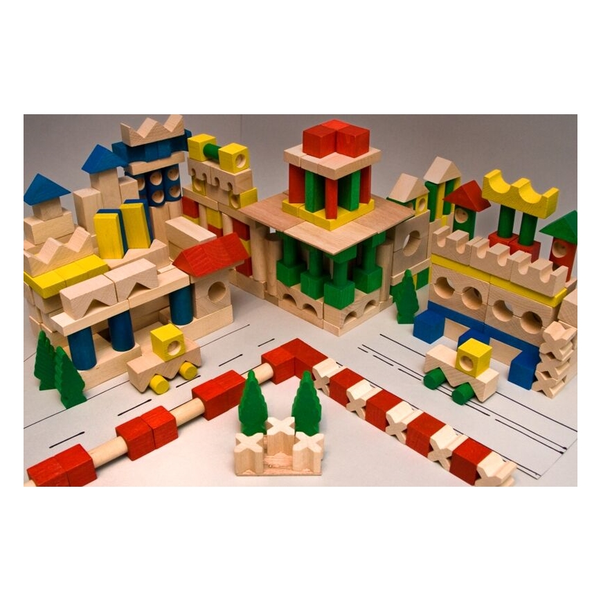EkoToys - Kolorowe drewniane klocki 500 szt. buk