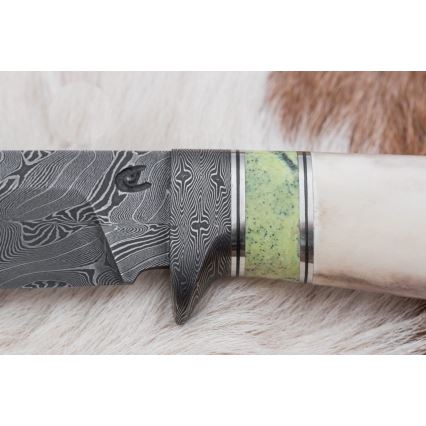 Ekskluzywny nóż damasceński 13 cm serpentynit/poroże renifera
