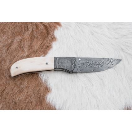 Ekskluzywny składany nóż damasceński 8,6 cm mamuci kieł