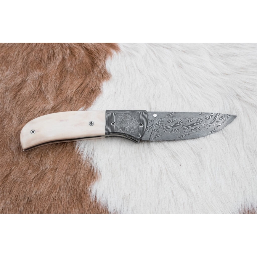 Ekskluzywny składany nóż damasceński 8,6 cm mamuci kieł