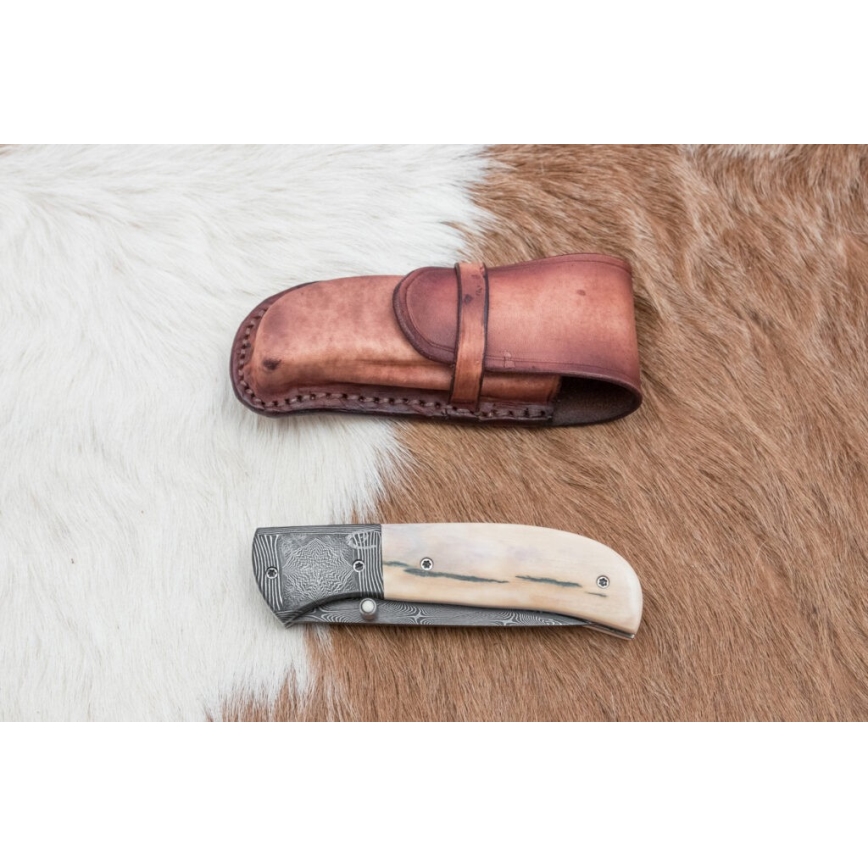 Ekskluzywny składany nóż damasceński 8,6 cm mamuci kieł