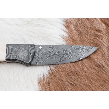 Ekskluzywny składany nóż damasceński 8,6 cm mamuci kieł