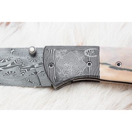 Ekskluzywny składany nóż damasceński 8,6 cm mamuci kieł