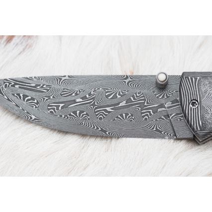 Ekskluzywny składany nóż damasceński 8,6 cm mamuci kieł