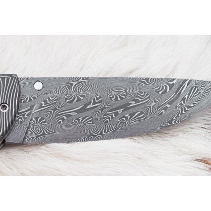 Ekskluzywny składany nóż damasceński 8,6 cm mamuci kieł