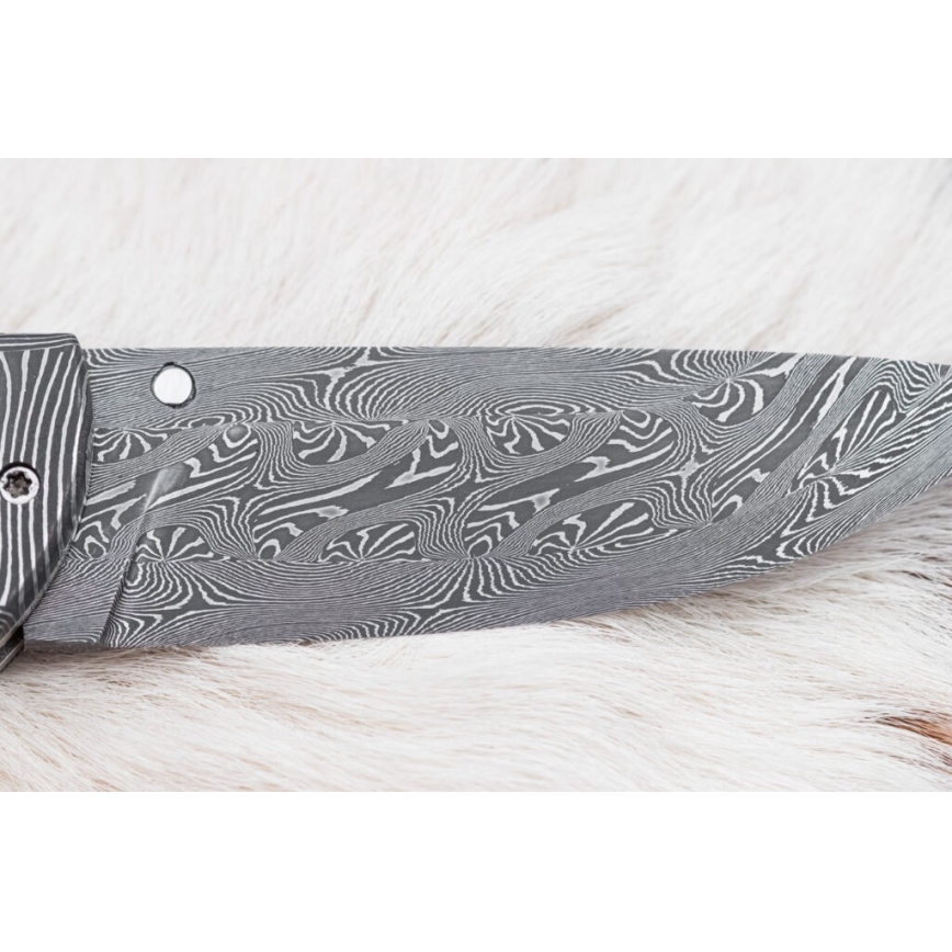 Ekskluzywny składany nóż damasceński 8,6 cm mamuci kieł