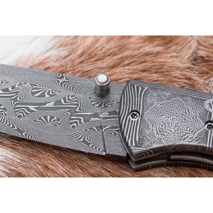 Ekskluzywny składany nóż damasceński 8,6 cm mamuci kieł