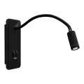 Elastyczna lampka ścienna LED z USB BASE 1xLED/8W+1xLED/2W/230V czarna