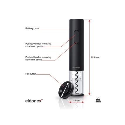 ELDONEX EWO-2100-BK - Elektryczny otwieracz do wina 4xAA czarny