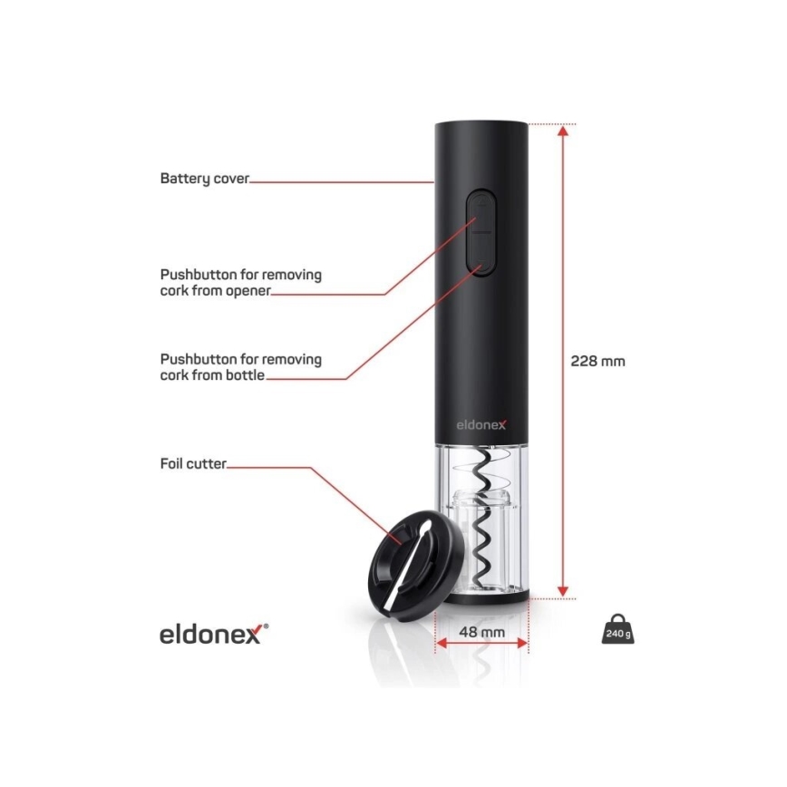 ELDONEX EWO-2100-BK - Elektryczny otwieracz do wina 4xAA czarny