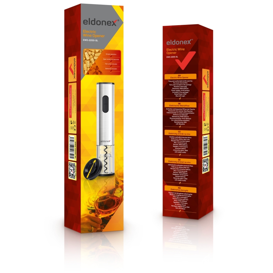 ELDONEX EWO-2200-SL - Elektryczny otwieracz do wina 4xAA matowy chrom