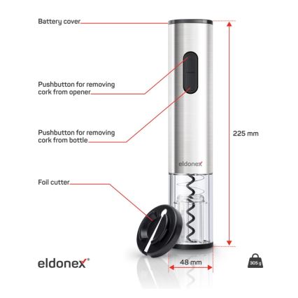 ELDONEX EWO-2200-SL - Elektryczny otwieracz do wina 4xAA matowy chrom