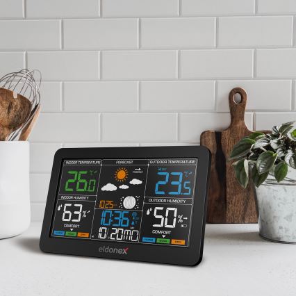 ELDONEX EWS-1010-BK - Stacja meteorologiczna z wyświetlaczem LCD 2xAAA czarny