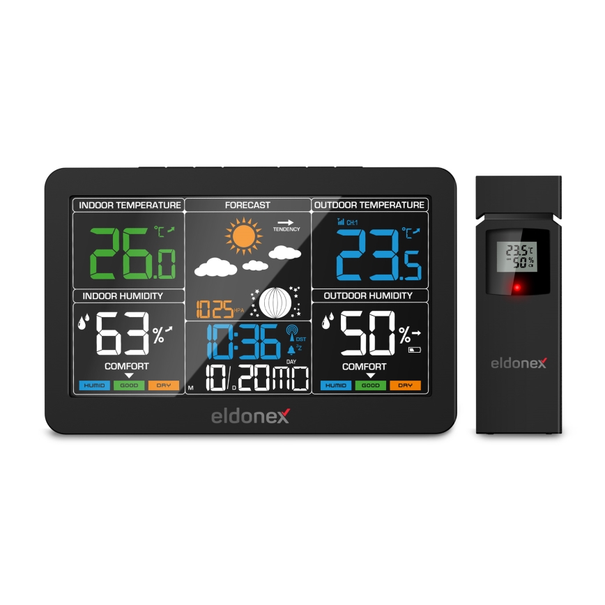 ELDONEX EWS-1010-BK - Stacja meteorologiczna z wyświetlaczem LCD 2xAAA czarny