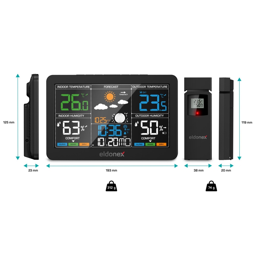 ELDONEX EWS-1010-BK - Stacja meteorologiczna z wyświetlaczem LCD 2xAAA czarny