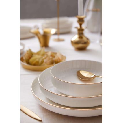 Elegancki 18-częściowy zestaw obiadowy, biały z elementami złota, porcelana
