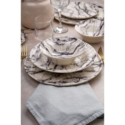 Elegancki 24-elementowy zestaw obiadowy — biały/czarny, ceramiczny
