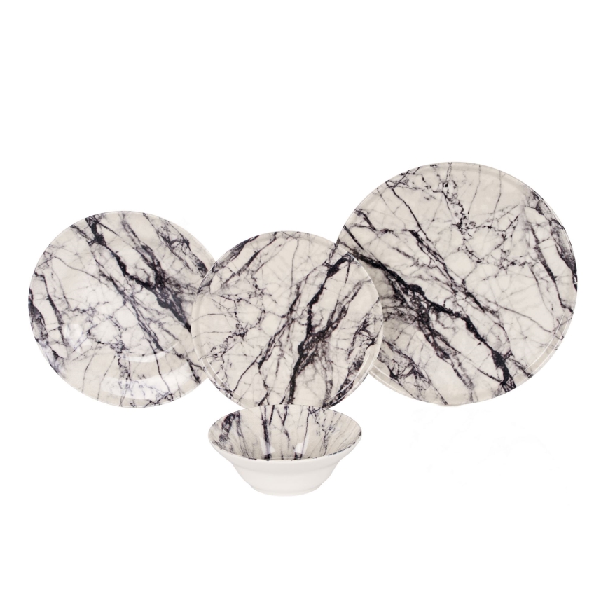 Elegancki 24-elementowy zestaw obiadowy — biały/czarny, ceramiczny