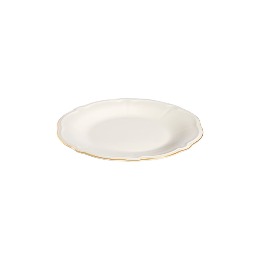 Elegancki 24‑częściowy zestaw obiadowy, biały ze złotym wykończeniem, porcelana