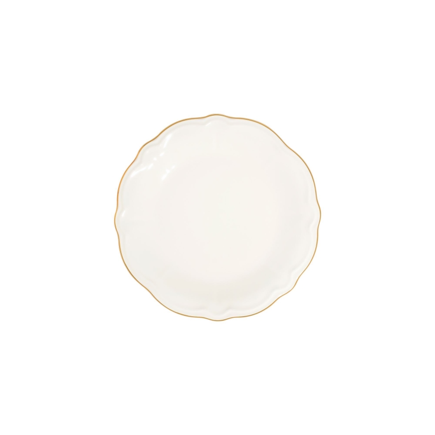 Elegancki 24‑częściowy zestaw obiadowy, biały ze złotym wykończeniem, porcelana
