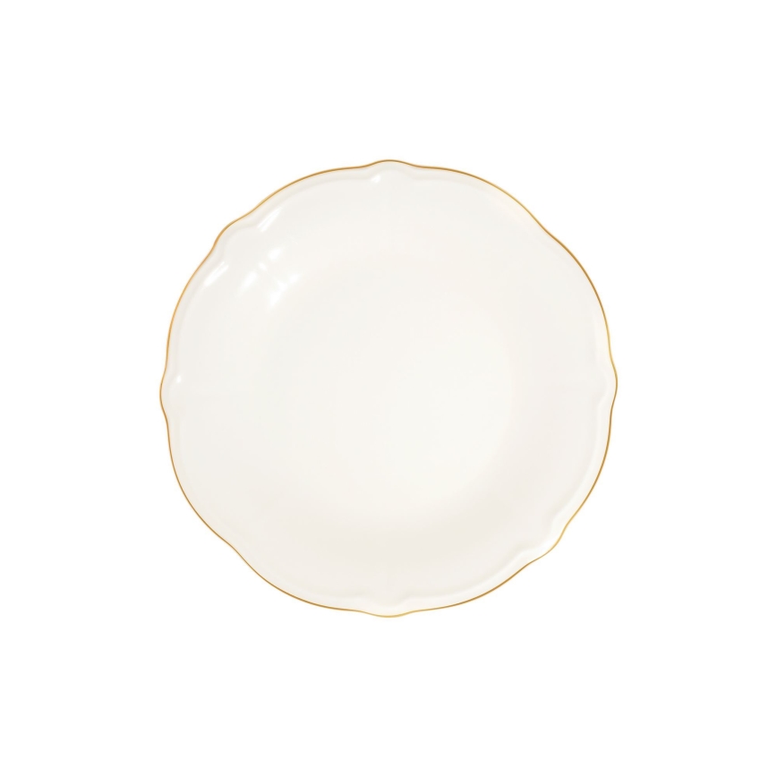 Elegancki 24‑częściowy zestaw obiadowy, biały ze złotym wykończeniem, porcelana