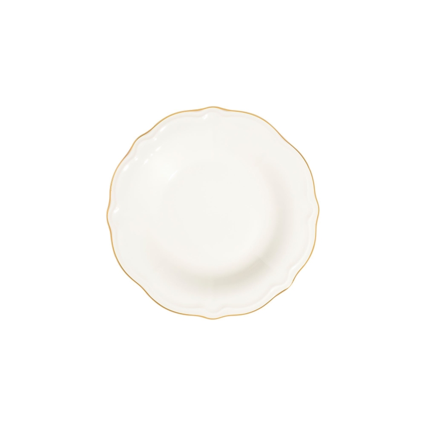 Elegancki 24‑częściowy zestaw obiadowy, biały ze złotym wykończeniem, porcelana