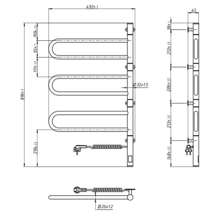 Elektryczna obrotowa suszarka do ręczników z termostatem FOUETTE 185W/230V 81,8 cm IP44 czarny