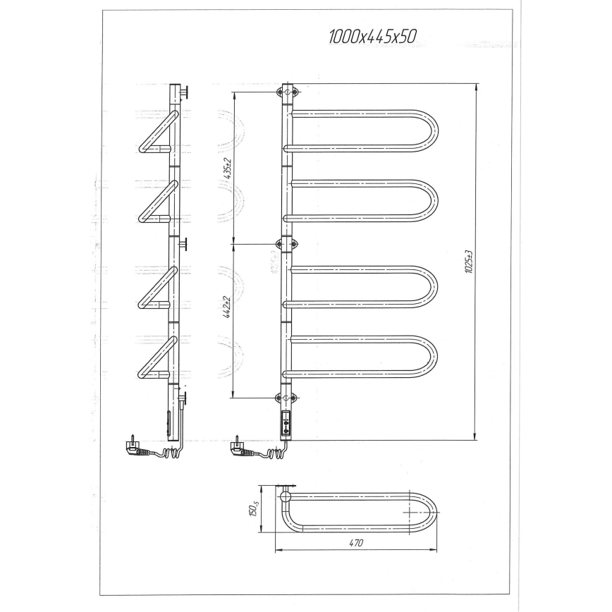 Elektryczna obrotowa suszarka na ręczniki ELECTRA 120W/230V 100x44,5 cm stal nierdzewna/chrom lewa
